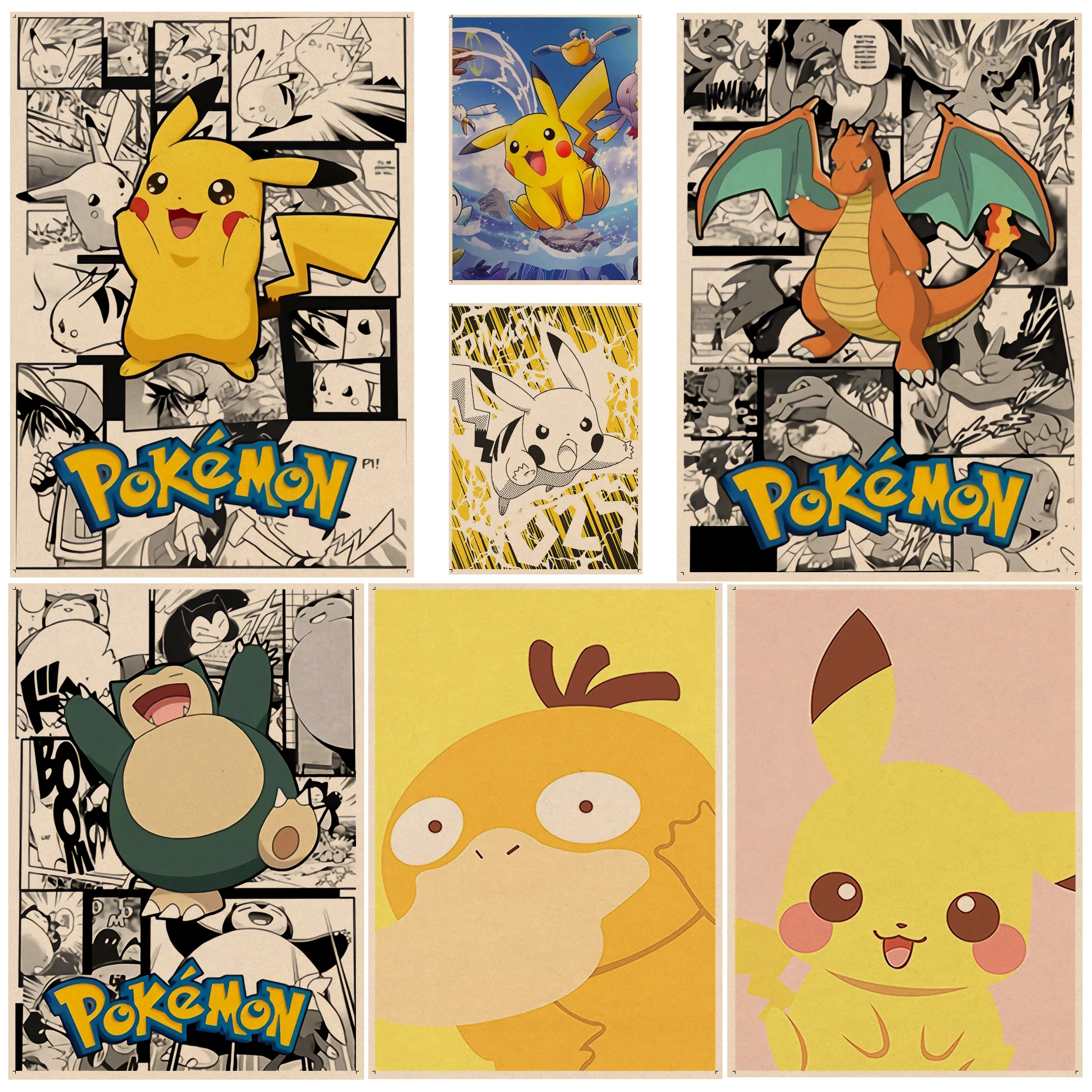 

BANDAI POKEMON Pikachu Vintage Posters Kraft Paper Vintage Poster Wall Art Painting Study Decor Art Wall Stickers