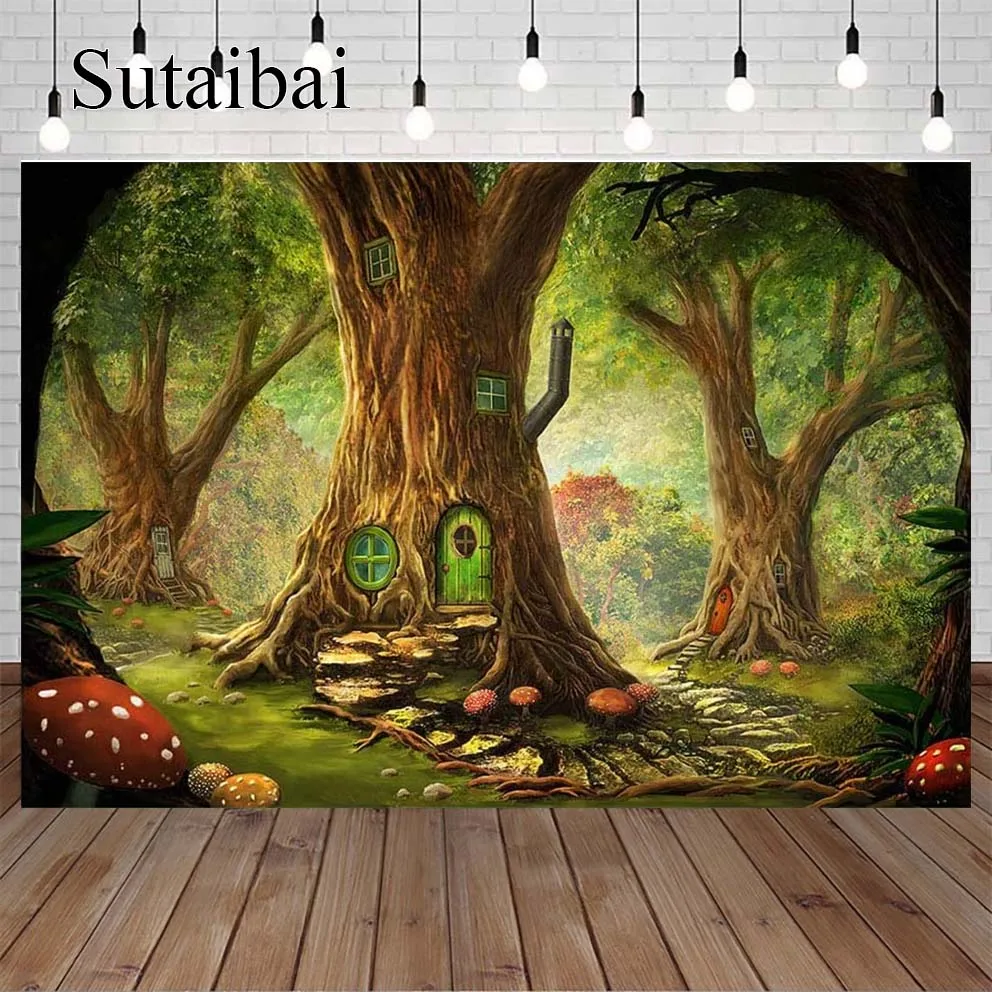 

Fairy Tale Enchanted Forest Birthday Party Decoration Photo Background Banner Children Mushroom Woodland Wonderland Backdrops