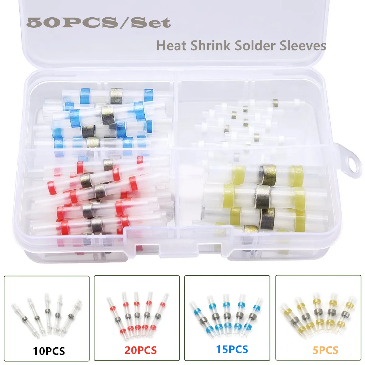 

50PCS Heat Shrink Butt Crimp Connectors Waterproof Solder Seal Electrical Wire Terminals Cable Splice