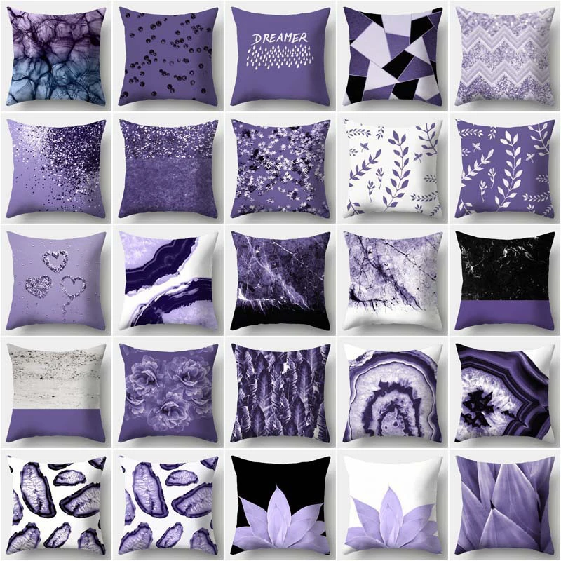 

Purple Geometric Cushion Cover Pillowcase Throw Pillows Covers Decorative Home Supplies Square 45*45cm Simple Marble Pillowslip