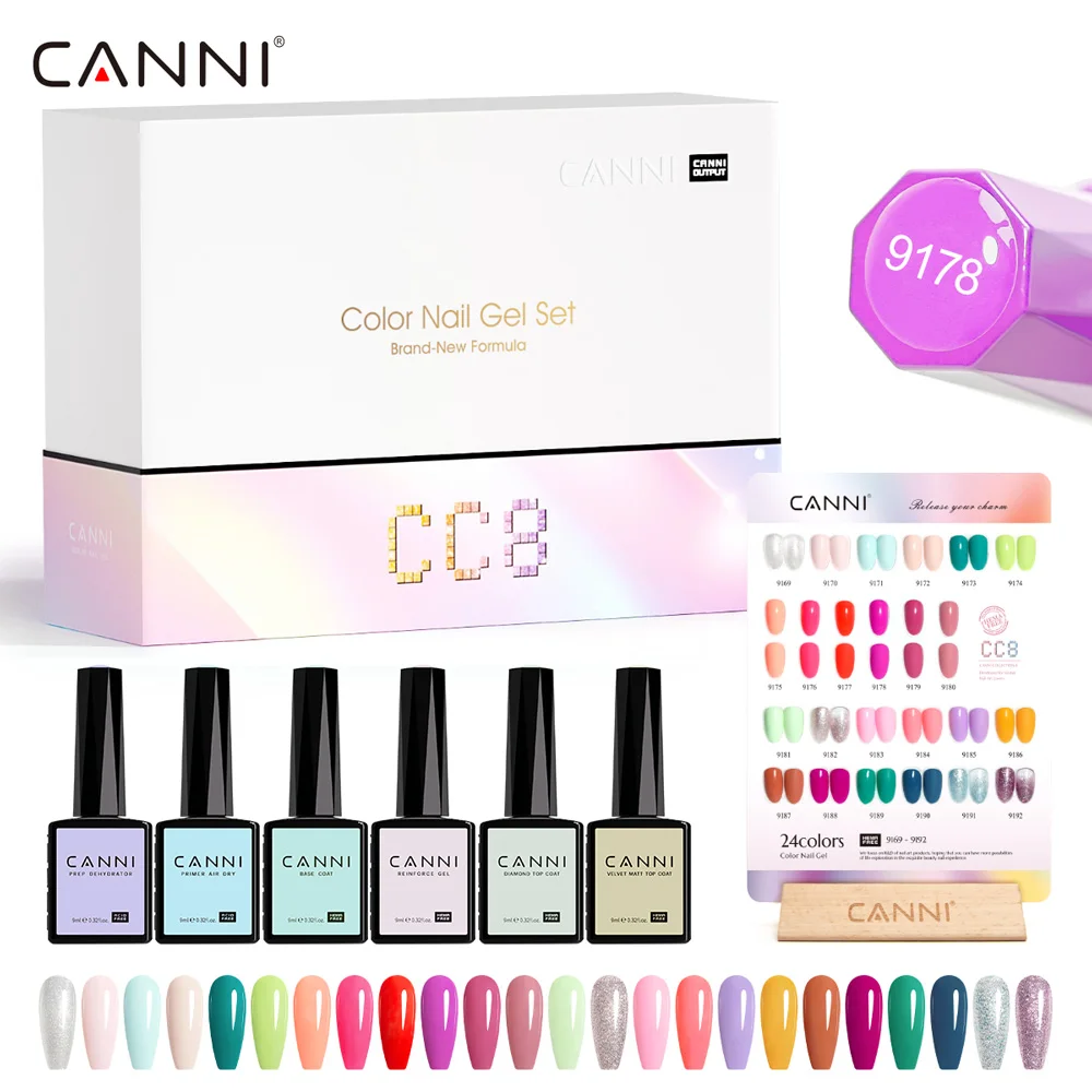 Фото Гель-лак для ногтей HEMA-FREE CANNI CC8 9 мл, высокопигментированный, с полным покрытием, летние цвета, смываемый, для УФ/LED маникюра, полный набор цветов №2