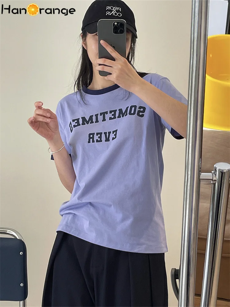 

HanOrange 2022 летние хлопковые футболки с принтом, женские модные футболки с коротким рукавом, Свободный Повседневный Топ, женская одежда