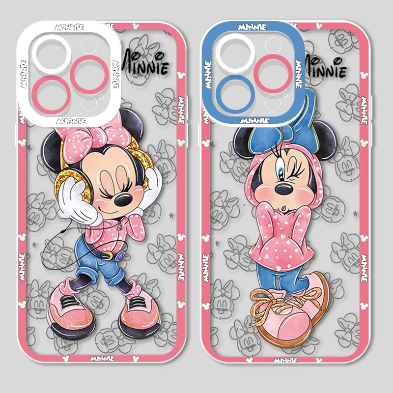 

Cartoon Minnie Cute For Apple iPhone 14 13 12 11 X XR XS MAX 8 7 6 Pro Plus Angel Eyes Transparent Soft Phone Case Coque Capa