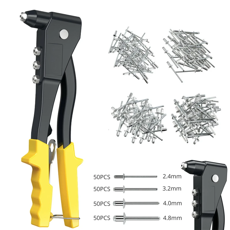 

200pcs Threaded Insert Rivet Plier Pop Gun Kit Aluminum Blind Nut Rivets Assortment Kit Manual Rivnut Nutsert Automotive Tool