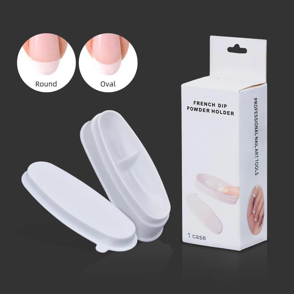 

Easy French Nail Dip Powder Holder 1pcs Smile Oval Round Shape Nail Crystal Polymer Storage Box Acrylic Powder DIY Manicure Tool