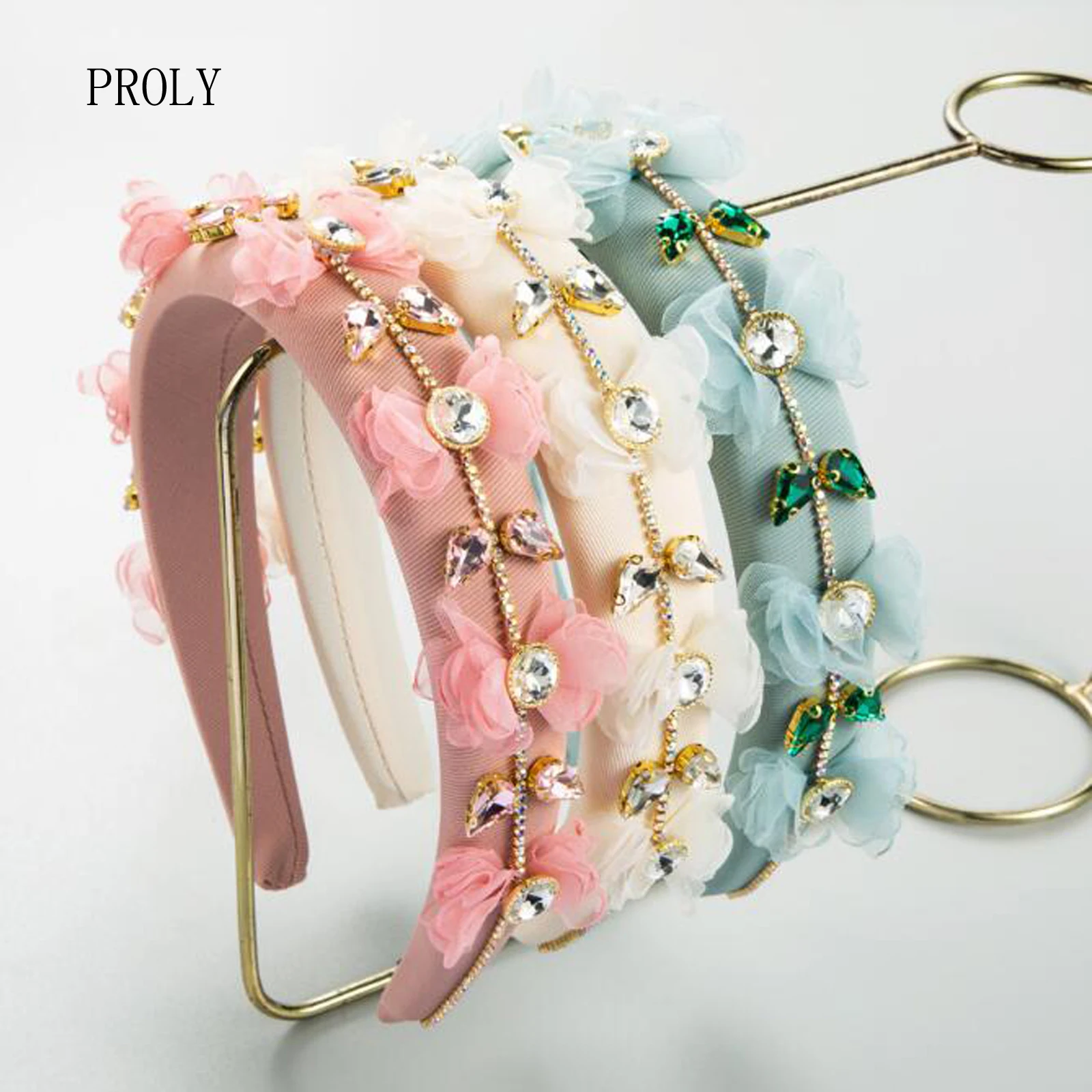 

PROLY New Fashion Headband For Women Top Quality Rhinestone Flower Hairband Light Color Luxurious Baroque Hair Accessories
