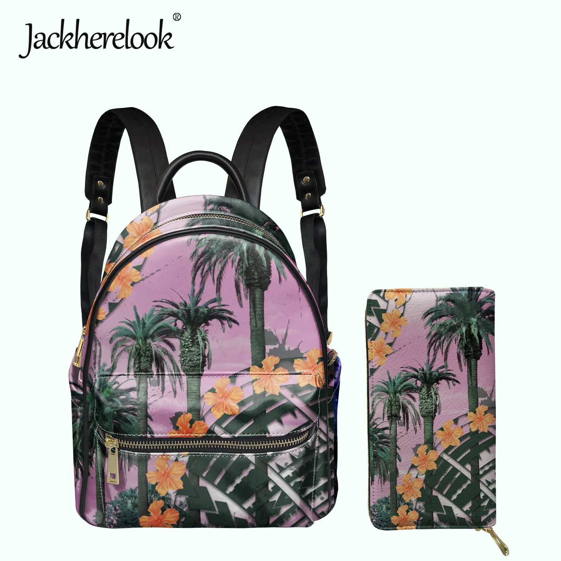 

Jackherelook, в гавайском стиле, черепаха, кокосовое дерево, горячая распродажа, кожаные мини-рюкзаки, кошелек, 2 шт./комплект, школьные рюкзаки, ПУ ...