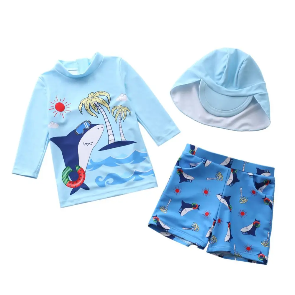 2022 Baby Boy Shark Swimsuit Toddler Kids Swimwear With Sun Cap Suit Surfing Wear Infant Children Sunscreen Beach Bathing Suit