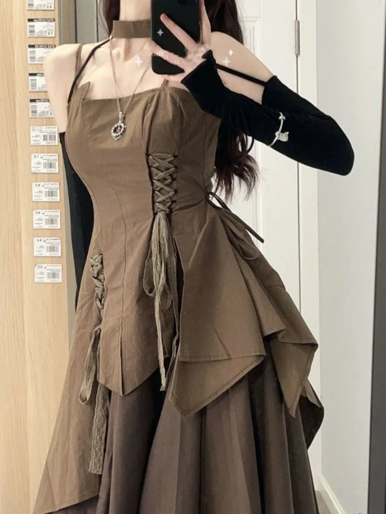 Xgoth коричневое женское платье с подвеской новинка лета 2022 французская