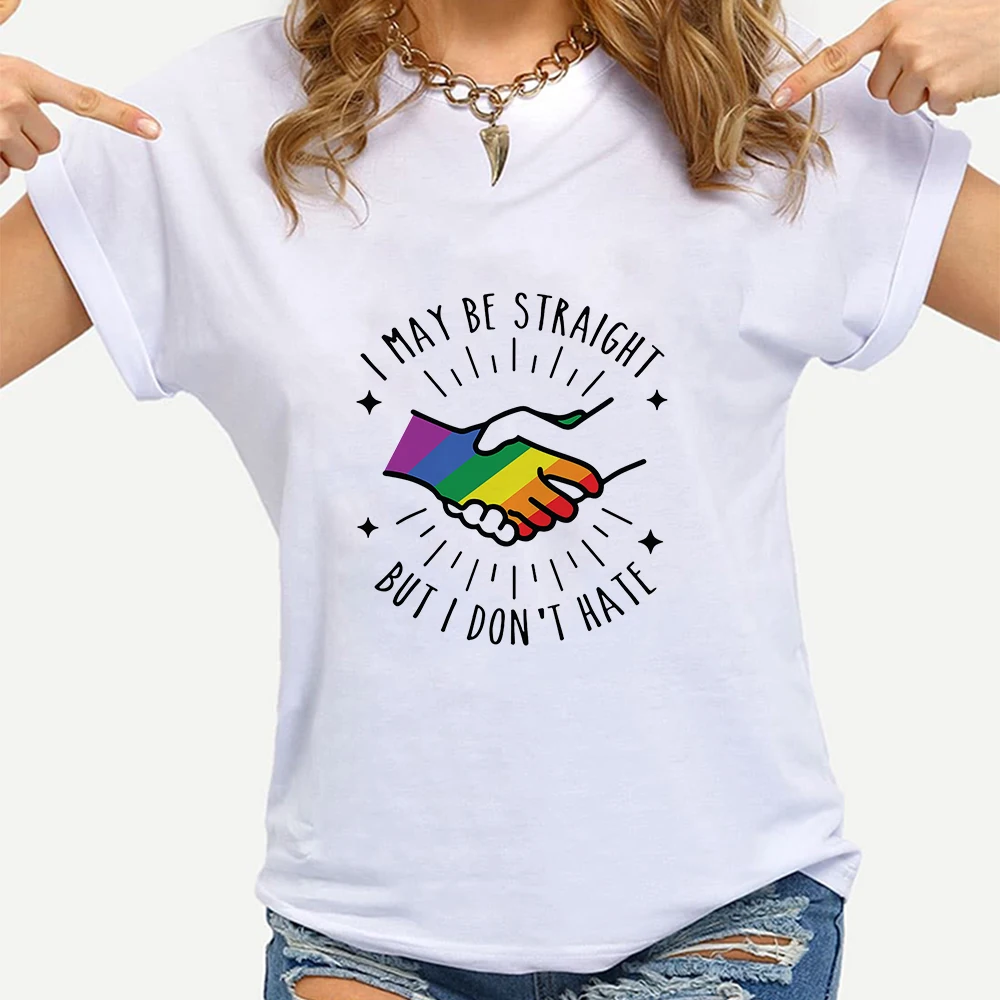 

Women T Shirts 2022 New Fashion Rainbow Print T-shirt Summer Harajuku Short Sleeves Crewneck Casual Vintage Tshirt Trend Clothes