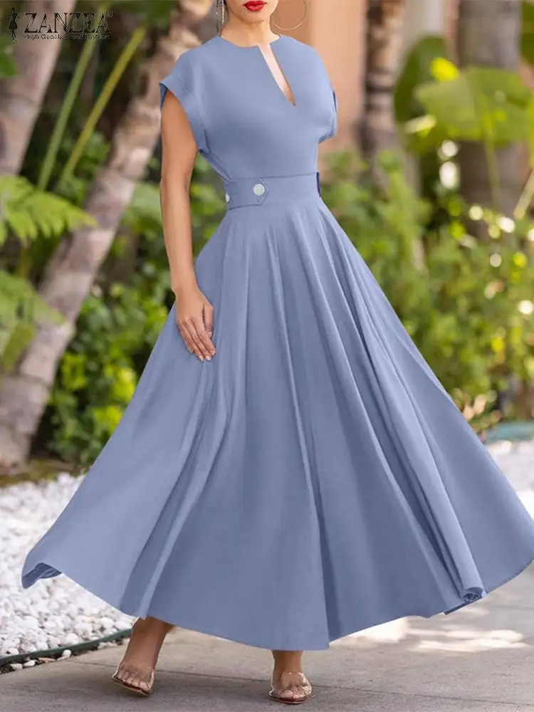 

France Elegant Maxi Dress Women's Summer 2022 Fashion Solid V Neck Robe Longue A Line Vestidos Casual Party Swing Long Sundress