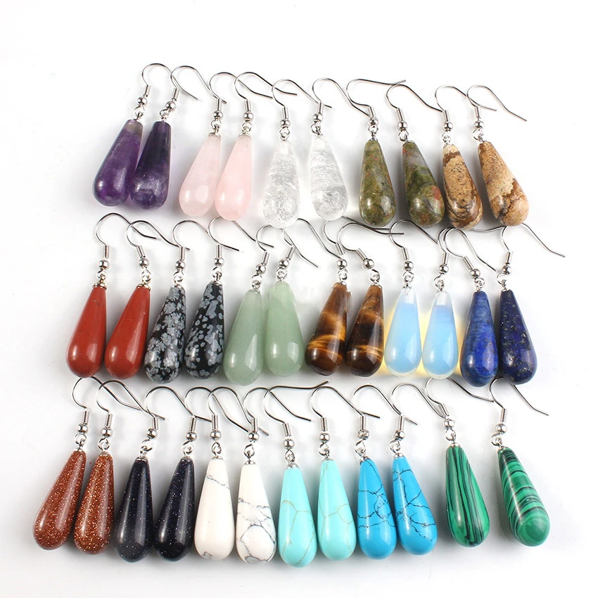 

Fashion Natural Stone Drop Earrings for Women Bohemia Turquoise Malachite Wild Ladies Hook Earring Handmade Wholesale Jewelry