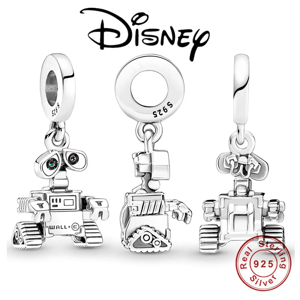 Disney 925 Sterling Silver Pixar Wall-E Dangle Charm Holder Fit Original Brand DIY Charm for Women Jewelry Making Gift