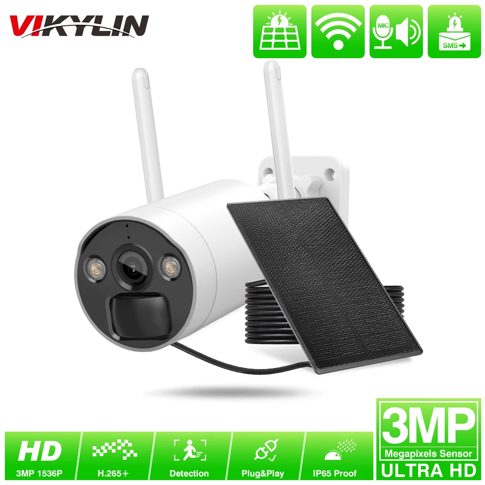 Telecamera IP Wireless VIKYLIN batteria integrata HD da 3mp e pannello solare IPC WiFi 2 vie-Audio per Kit di videosorveglianza del sistema di sicurezza