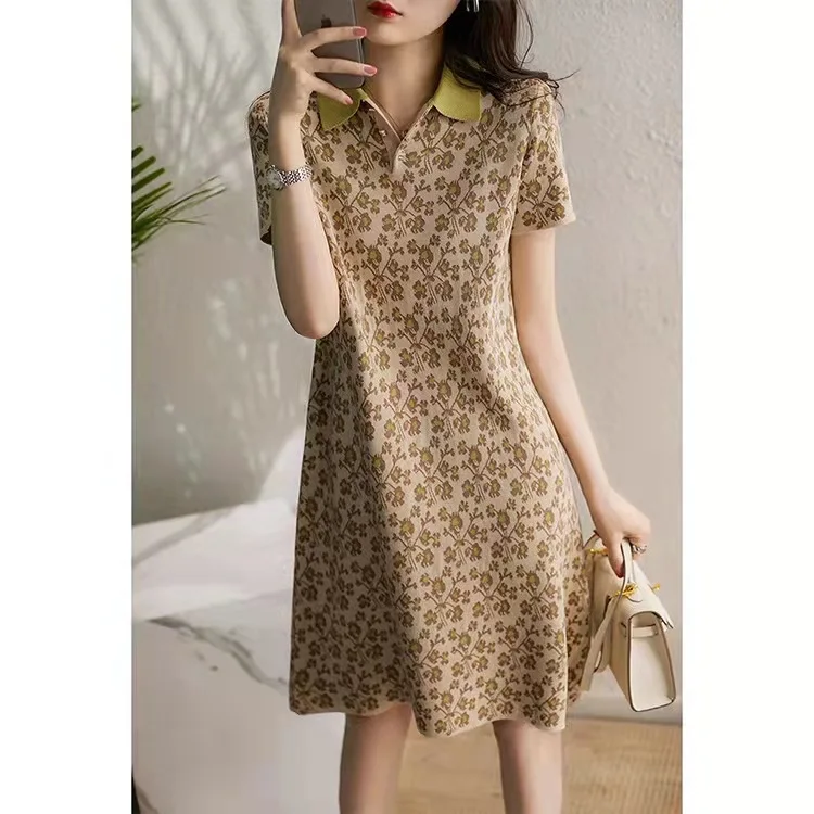 

2022 Spring Summer Women's Elegant Flower Dresses Polo Collar Pastoral Style Clothing Vestido Ropa Mujer Robe Femme Été Kawaii