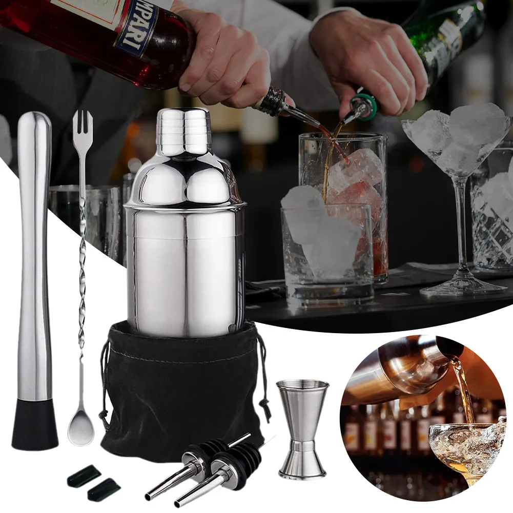

550ml Bar Cocktail Shaker Set Stainless Steel Barware Tool Bartender Shaker Kit Mixer with Jigger Mixing Spoon Liquor Pourer