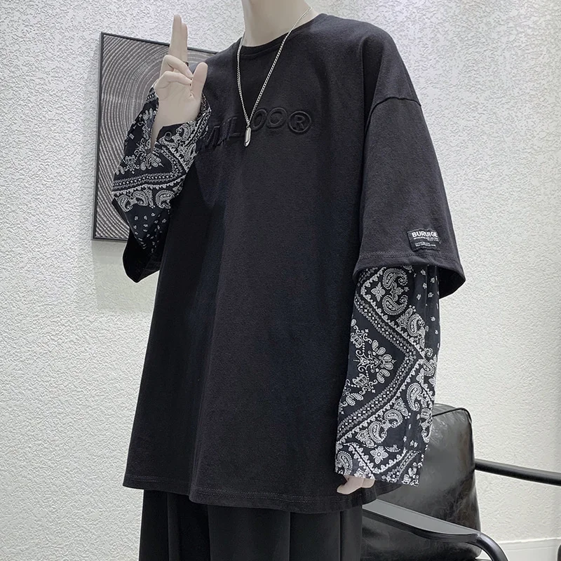 

Long Sleeve CASUAL MAN T-SHIRT Retro Fake Two Pieces Clothing Oversized Xxx Video Stranger Things Stitch Harajuku Free Shipping