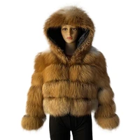 real natural raccoon silver fox fur hooded coat detachable hood winter warm women height 50 cm