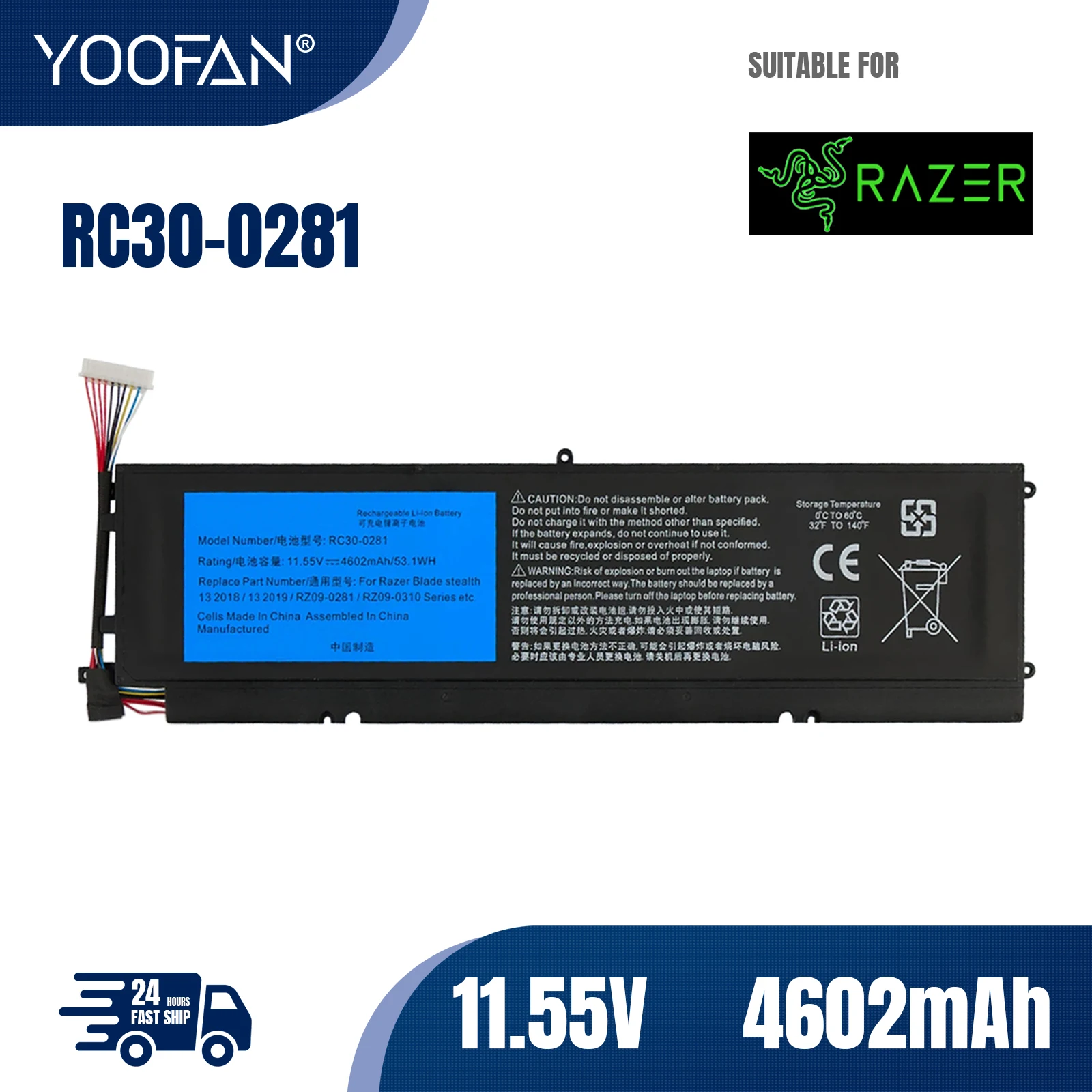 YOOFAN Batería Original para ordenador portátil Razer Blade Stealth 13 11 55 2018 2019 RC30-0281 RZ09-02810E71