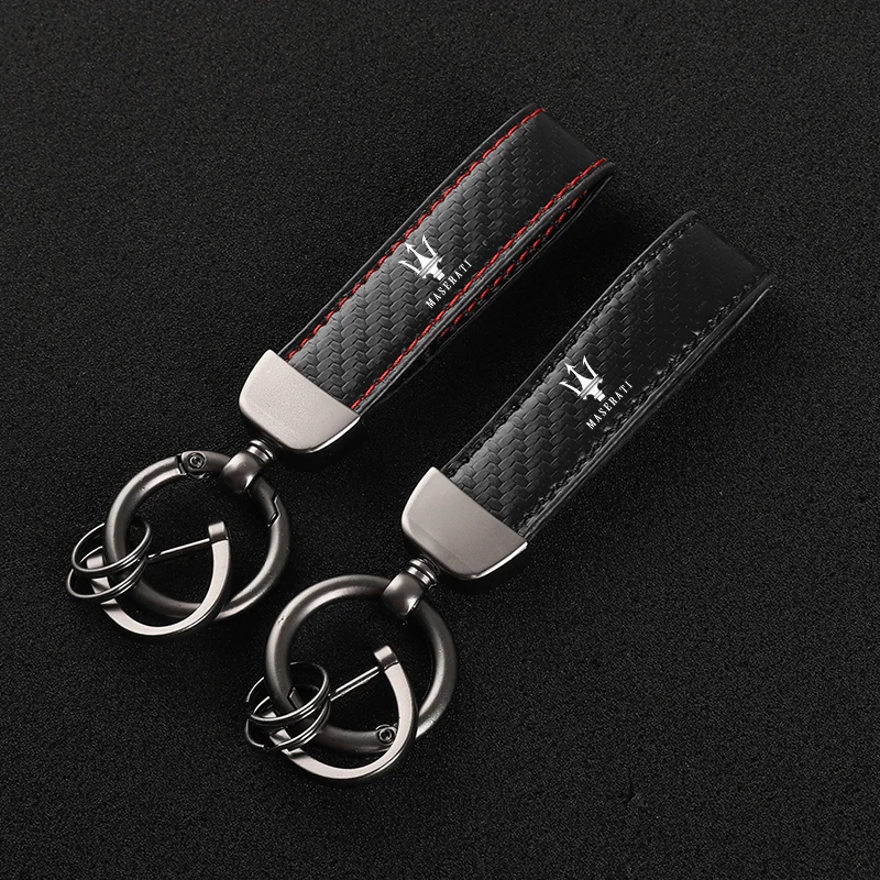 

Leather Carbon Fiber Car Rings Keychain Zinc Alloy Keyrings For Maserati Ghibli Granturismo Quattroporte Levante