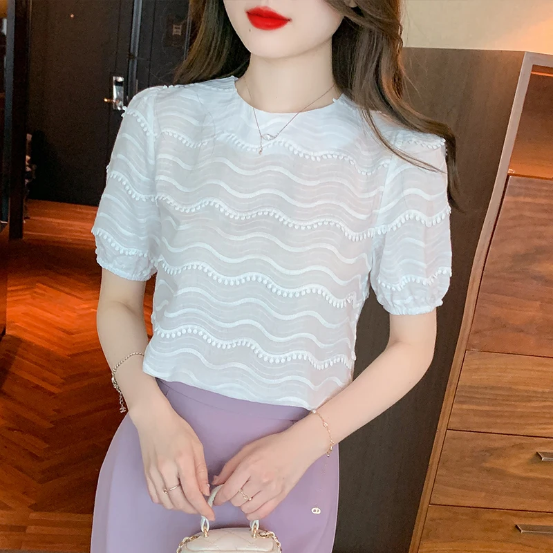 

Рубашка женская шифоновая с коротким рукавом, Элегантная модная блузка, весна-лето 2023