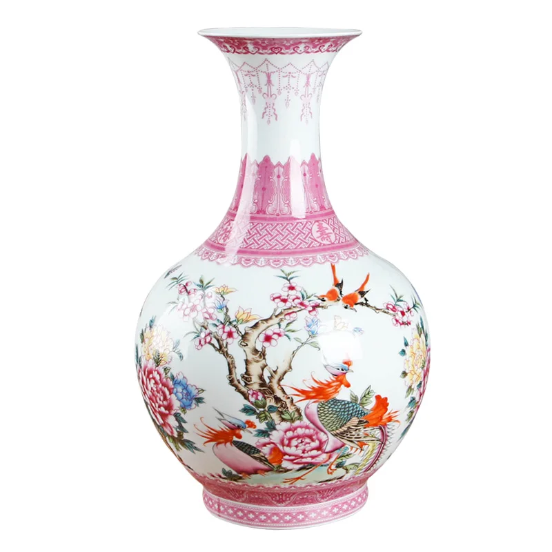 

Античная розовая керамическая ваза для цветов в китайском стиле, декоративные вазы для гостиной, аксессуары для украшения дома, ваза