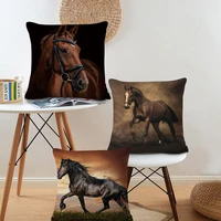 vintage horse linen pillowscase for pillows morty black brown horse pillows case for living room boho home decor 40x40 45x45