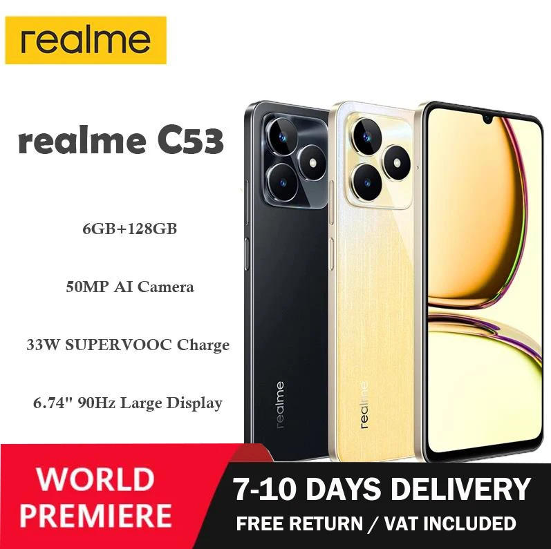 

Realme C53 6GB 128GB Octa-core Processor 50MP AI Camera 6.74"90Hz Display NFC 5000mAh Battery 33W SUPERVOOC Charge