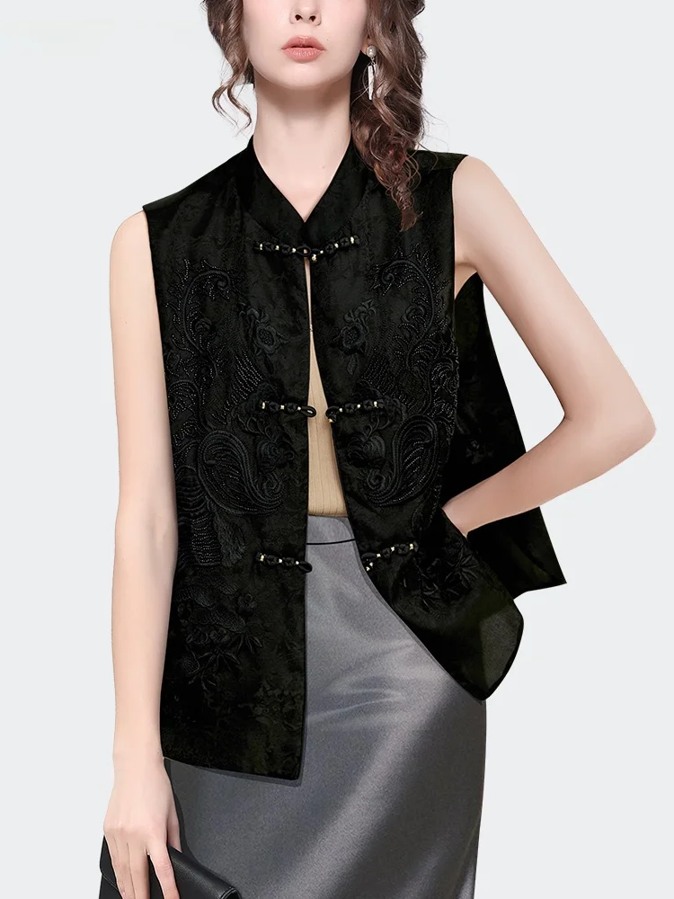 Новый китайский жилет с тяжелой вышивкой верхняя куртка без рукавов женский