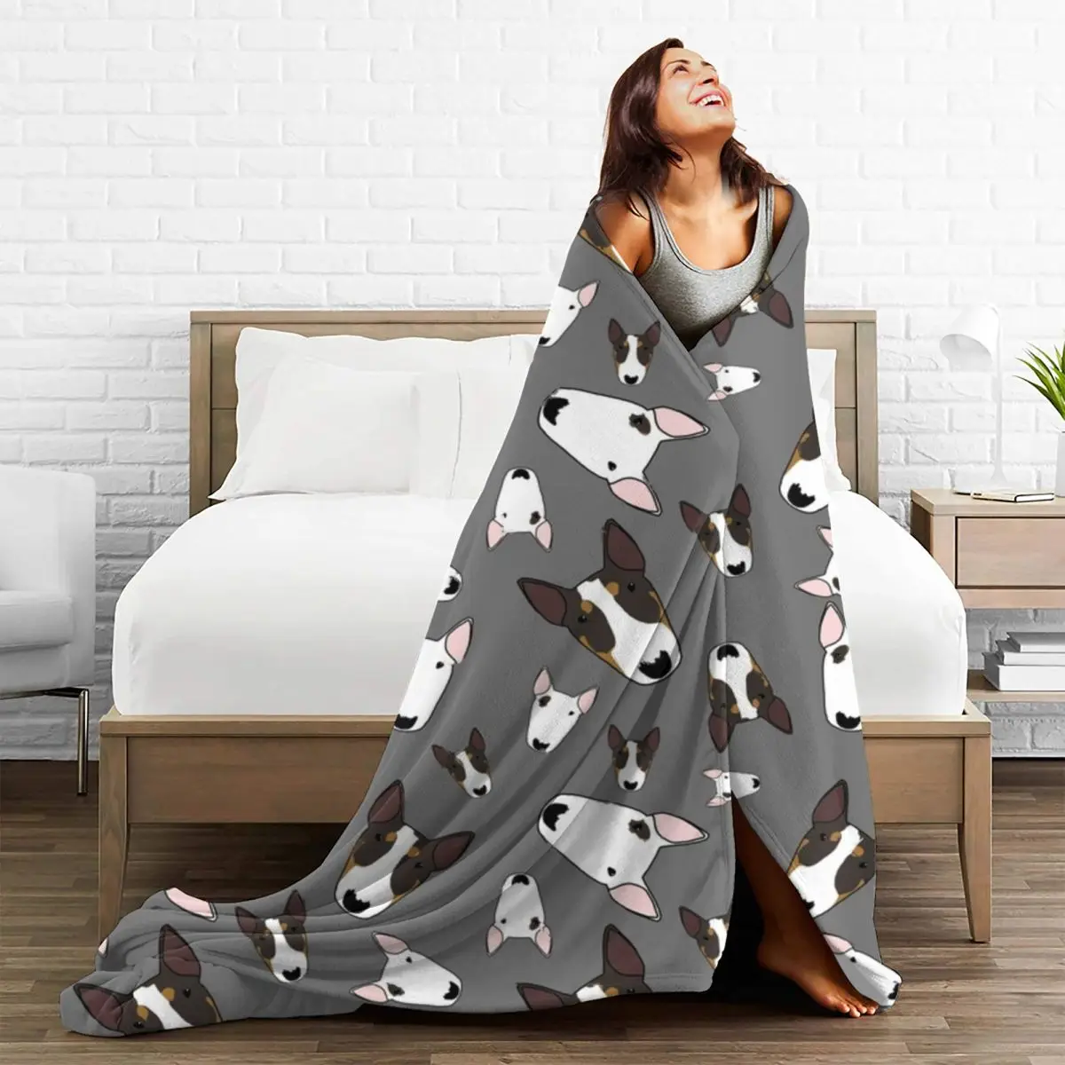 Бультерьер мягкие прочные одеяла серые постельные принадлежности для домашних