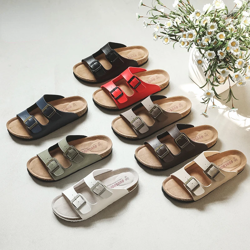 Summer Sandal Birken mens woman stock Arizona Sandals Flats Cork Slippers Casual Shoes Fashion Leather Buckle Beach Slides