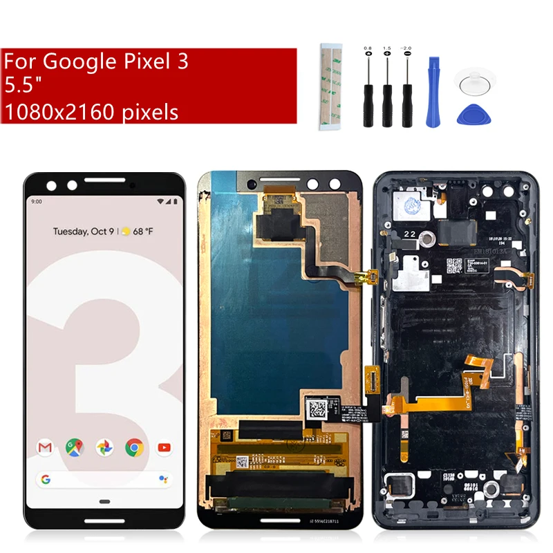 

ЖК-дисплей для Google Pixel 3, дисплей для Pixel 3 с рамкой, запасные части для ремонта, 5,5 дюйма