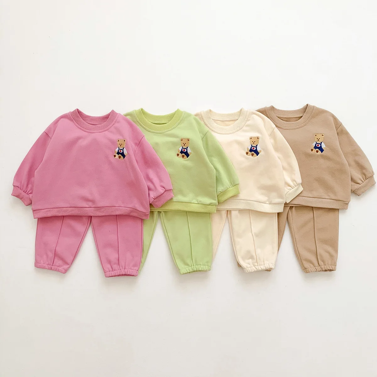 

4372C Baby Clothing Set Cartoon Bear Suit 2023 Spring and Autumn Hot Sale Girl's Two Piece Suit Sweater+Pant Casual Boy's Suit