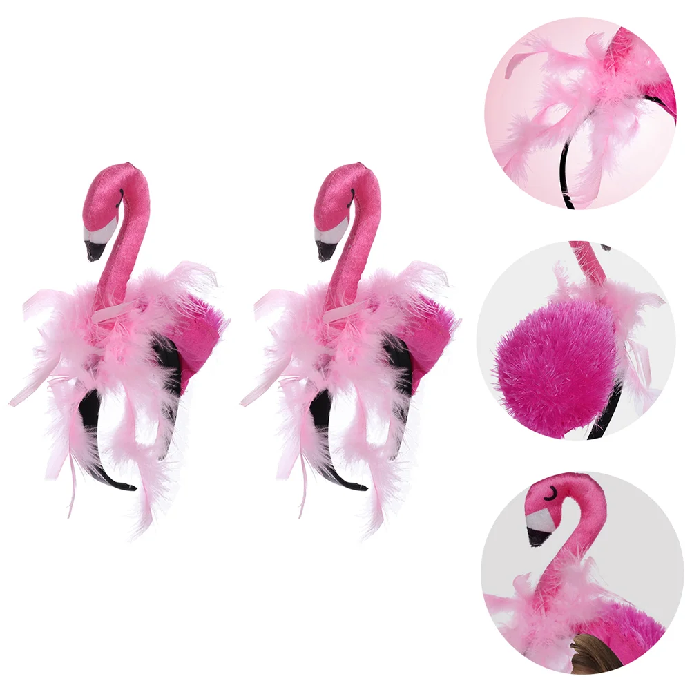 

2 Pcs Flamingo Headband Birthday Kids Headdress Hawaiian Dresses Girls Cosplay Hair Prop Outfit Lovely Adorable