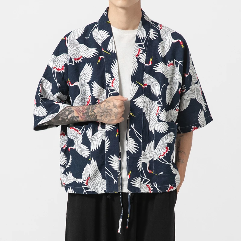 

Летние рубашки большого размера в китайском стиле Daopao, хлопковая тонкая рубашка-кимоно с рисунком журавлей, пальто