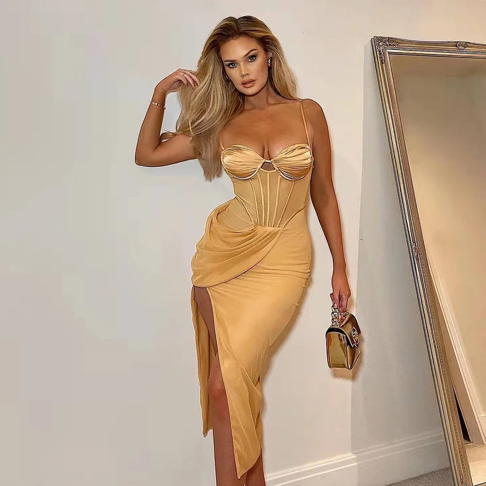 summer Party Dress 2022 Bodycon Dress Elegant Mesh Patch Satin Dresses Sexy Stretchy Night Dates Club Outwear Party Dress