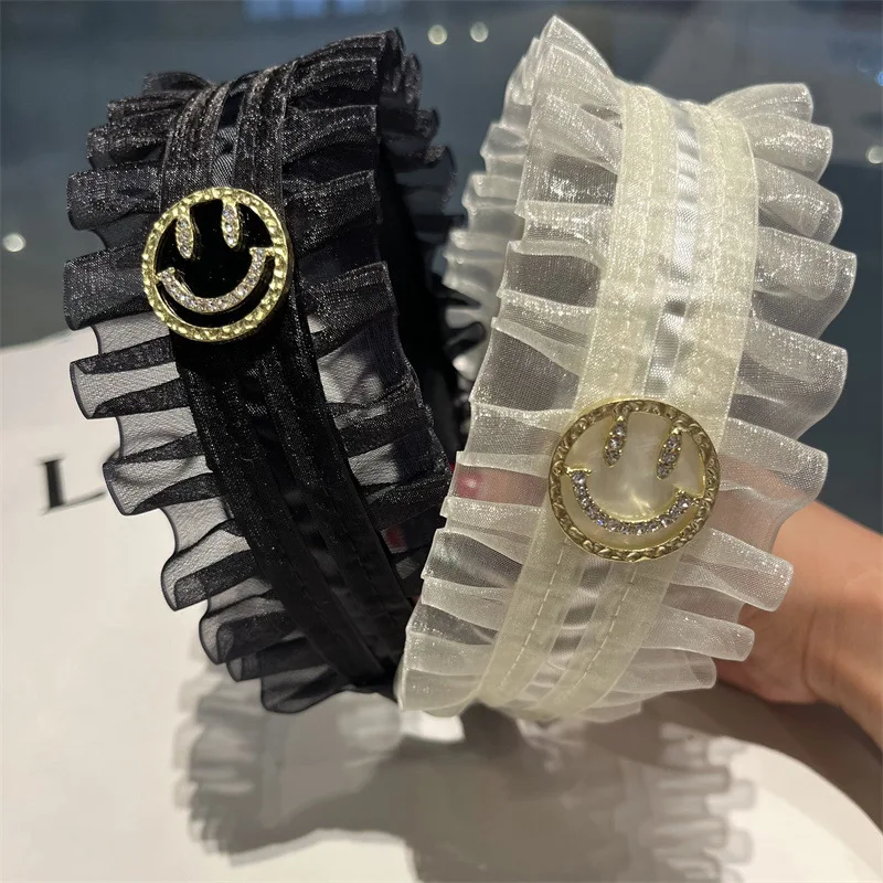 

Hair Hoop Lace Pearl Hair Hoop Mesh Fold Anti-slip Face Wash Headband Female