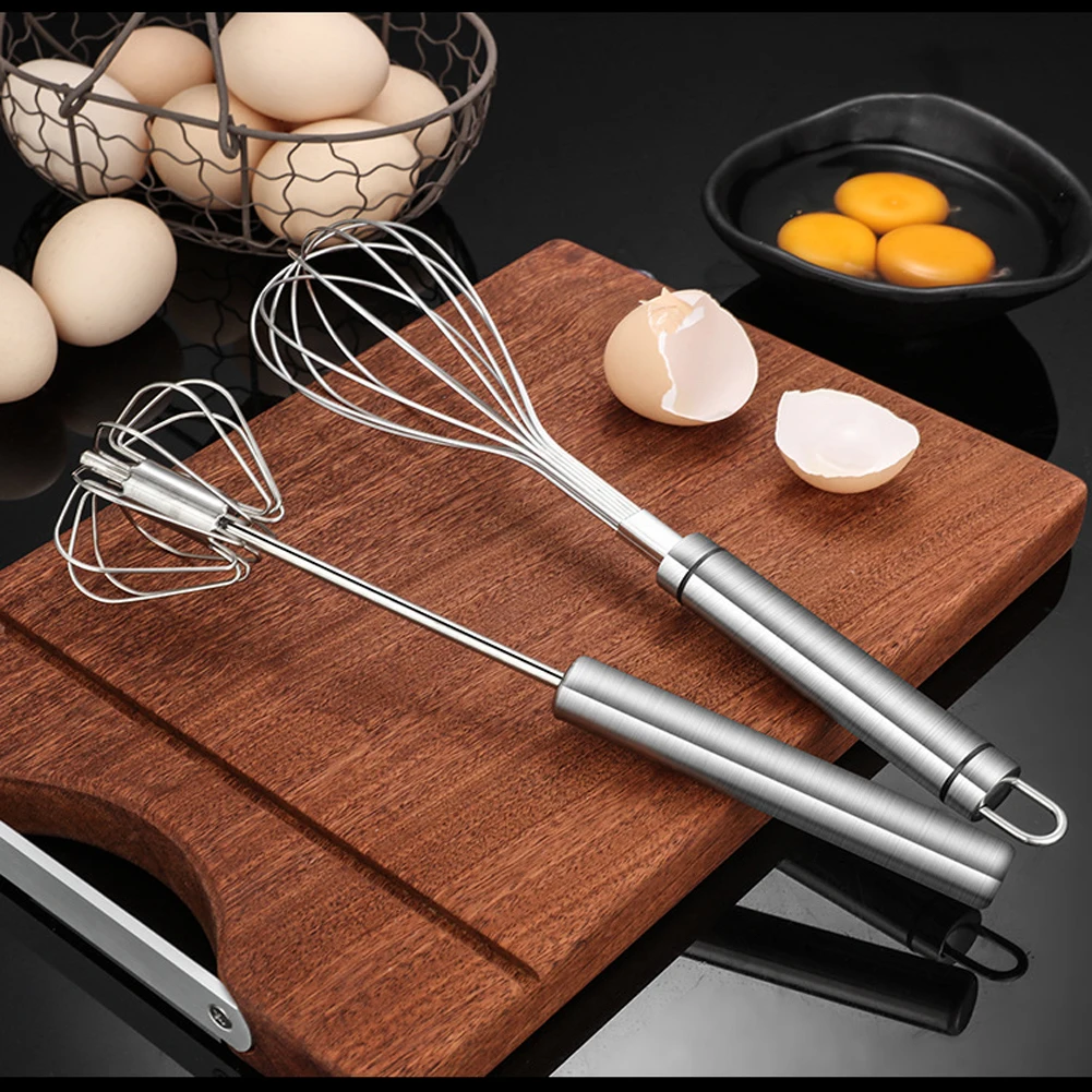 

Semi-automatic Mixer Egg Beater Manual Self Turning Stainless Steel Whisk Hand Blender Egg Cream Stirring Kitchen Tools