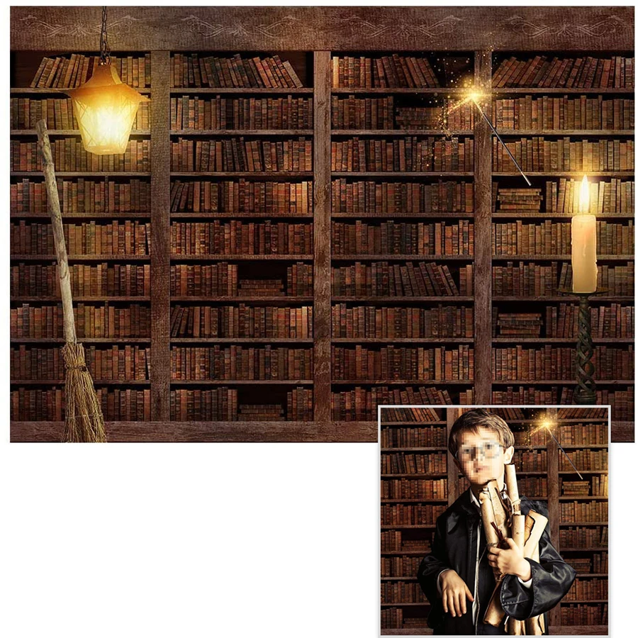 

Wizard Magic Bookshelf Photography Backdrop for Halloween Bookcase Dress Up Party Decor Ancient Library Background Photo Booth