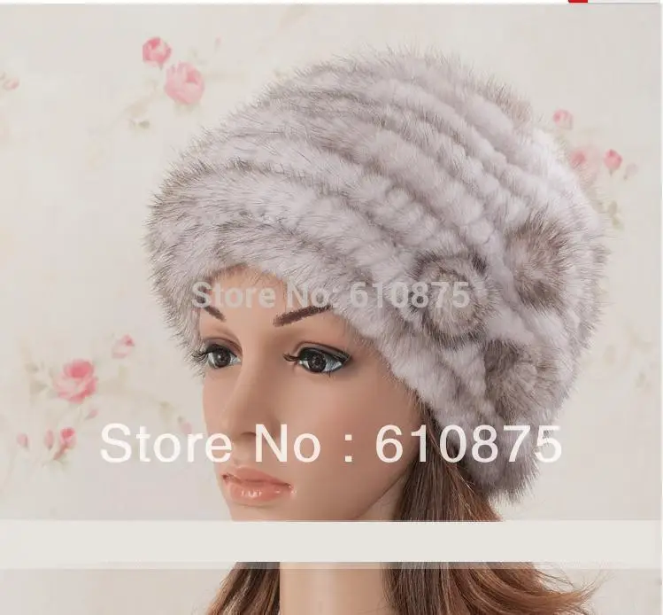

Women's Hot Sale High Quality Winter Thicken Mink Fox Skullies & Beanies Hats Lady Knitted Beret Warm Mink Fur Caps Qc
