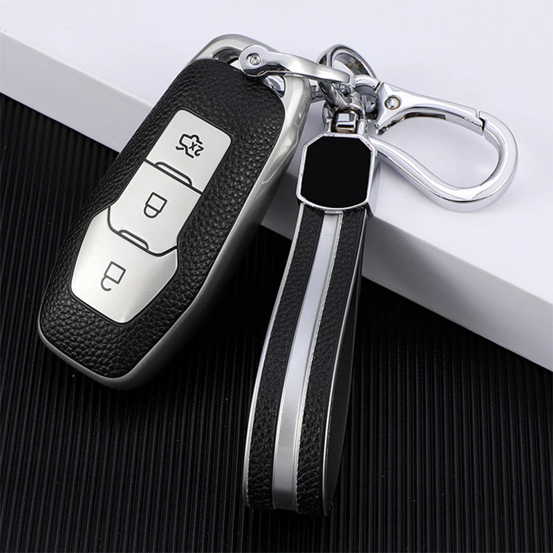 

3 Buttons TPU+Leather Car Key Case Cover For Ford MK3 MK5 MK4 Fiesta Ecosport Kuga Explorer Edge Mustang 3 4 ST Mondeo Auto Bag