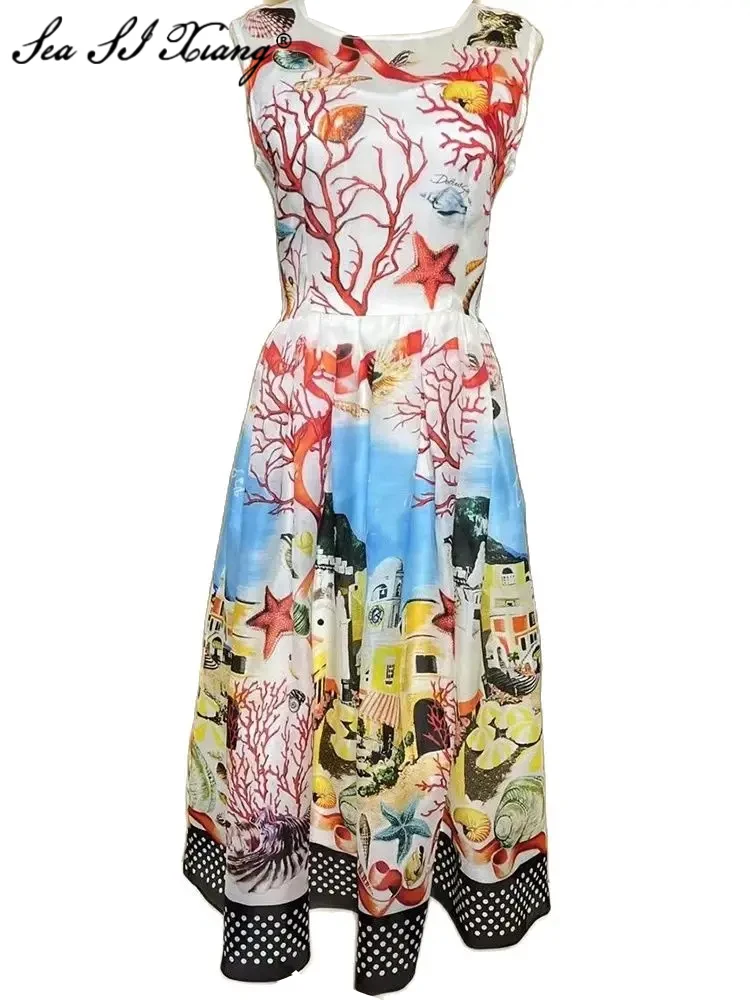 Женское дизайнерское шелковое платье-чехол Seasixiang летнее пляжное платье без