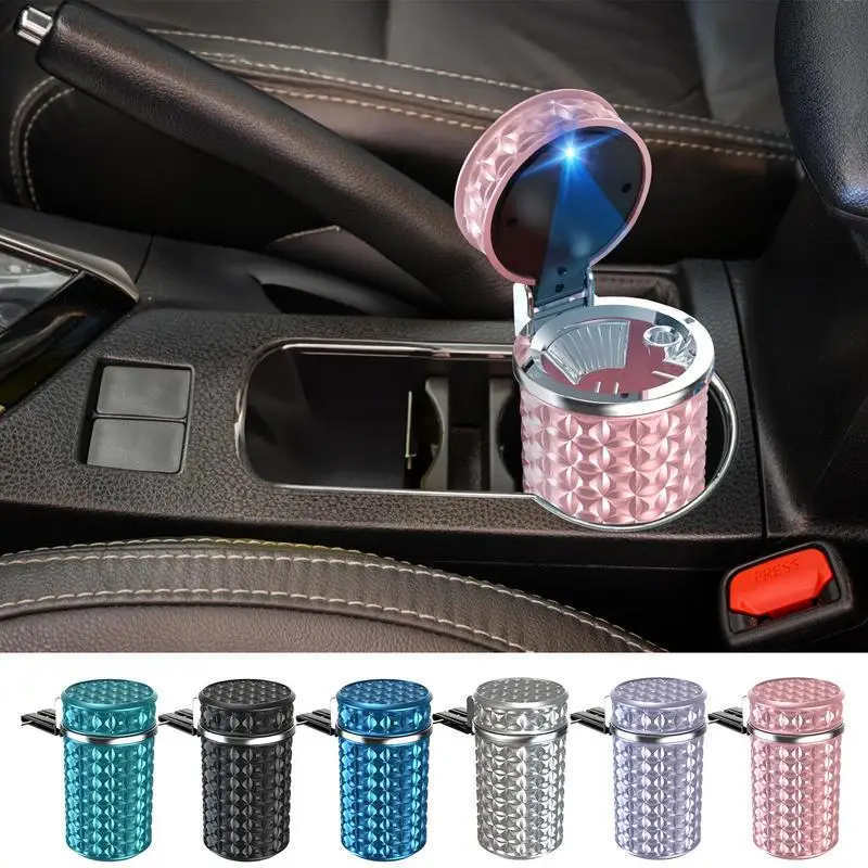 

Premium Car Mini Ashtray LED Light High Quality Portable Cigarette Holder Leak Proof Lid Compact Automotive Smoking Container