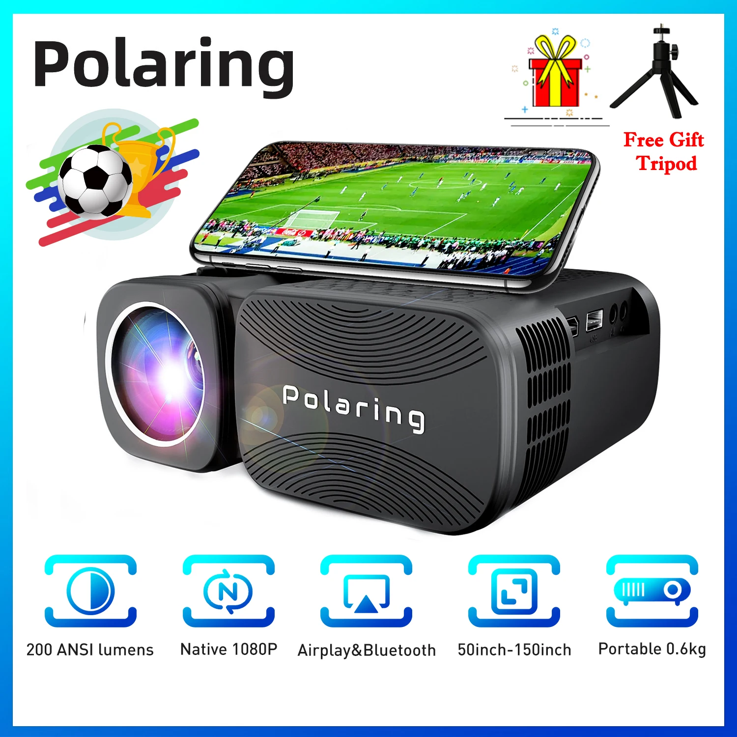 

Проектор Цифровой Polaring A1 Pro, 1080P, 2,4 лм, 6000 ansi