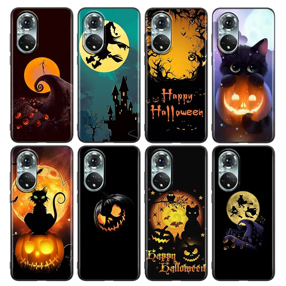 

Happy Halloween Cat Bat Pumpkin Witch Castle Funda For Honor 50 60 30 20 Lite 8X X8 9A 9C Phone Cover Nova 7i 8i 9 Y60 Pro Cases