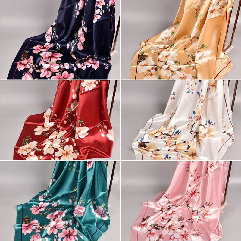 

Fashion Shawl Scarves For Women Floral Print Silk Satin Hijab Female Wraps 90*90cm Square Shawls Bandana Ladies Headband Scarfs
