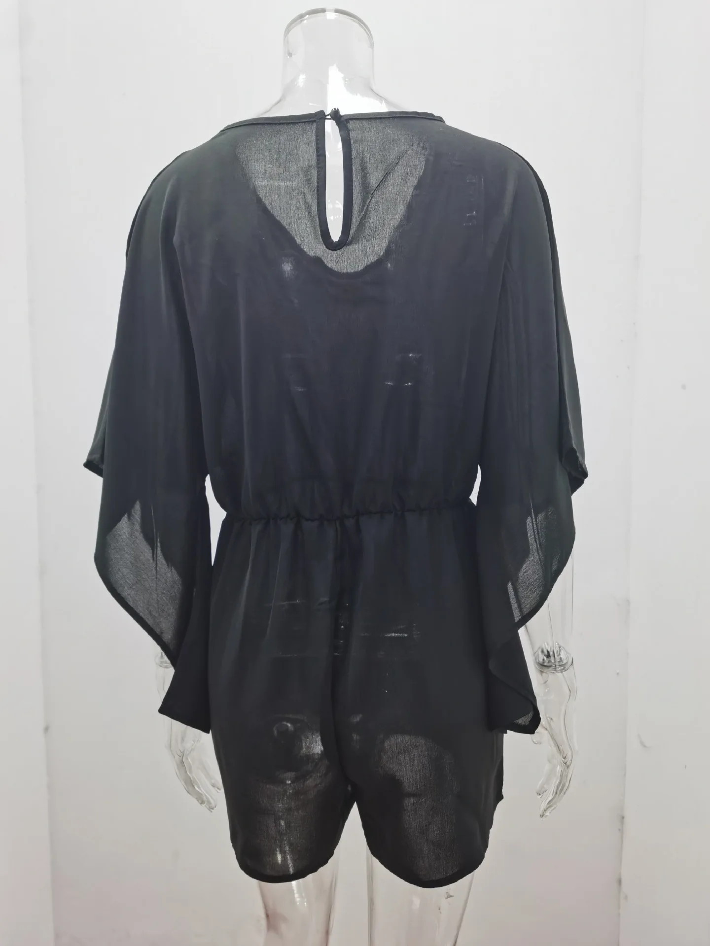 Solid Color Jumpsuit Female 2023 Summer New Fashion V-neck High Waist Ties Loose Casual Jumpsuit