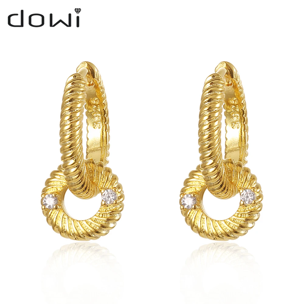 

Dowi Fashion 12mm Double Circle Geometric Zircon Hanging Dangle Earrings for Women Female Gold Colour Copper Jewelry