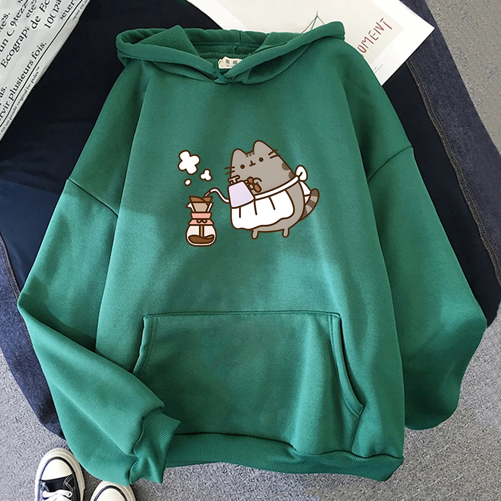 

Chubby Cat He Is Making Coffee Cartoon Hoodie Fashion MEN Personality Manga Print Sweatshirt Korean Style Sense of Design Fleece