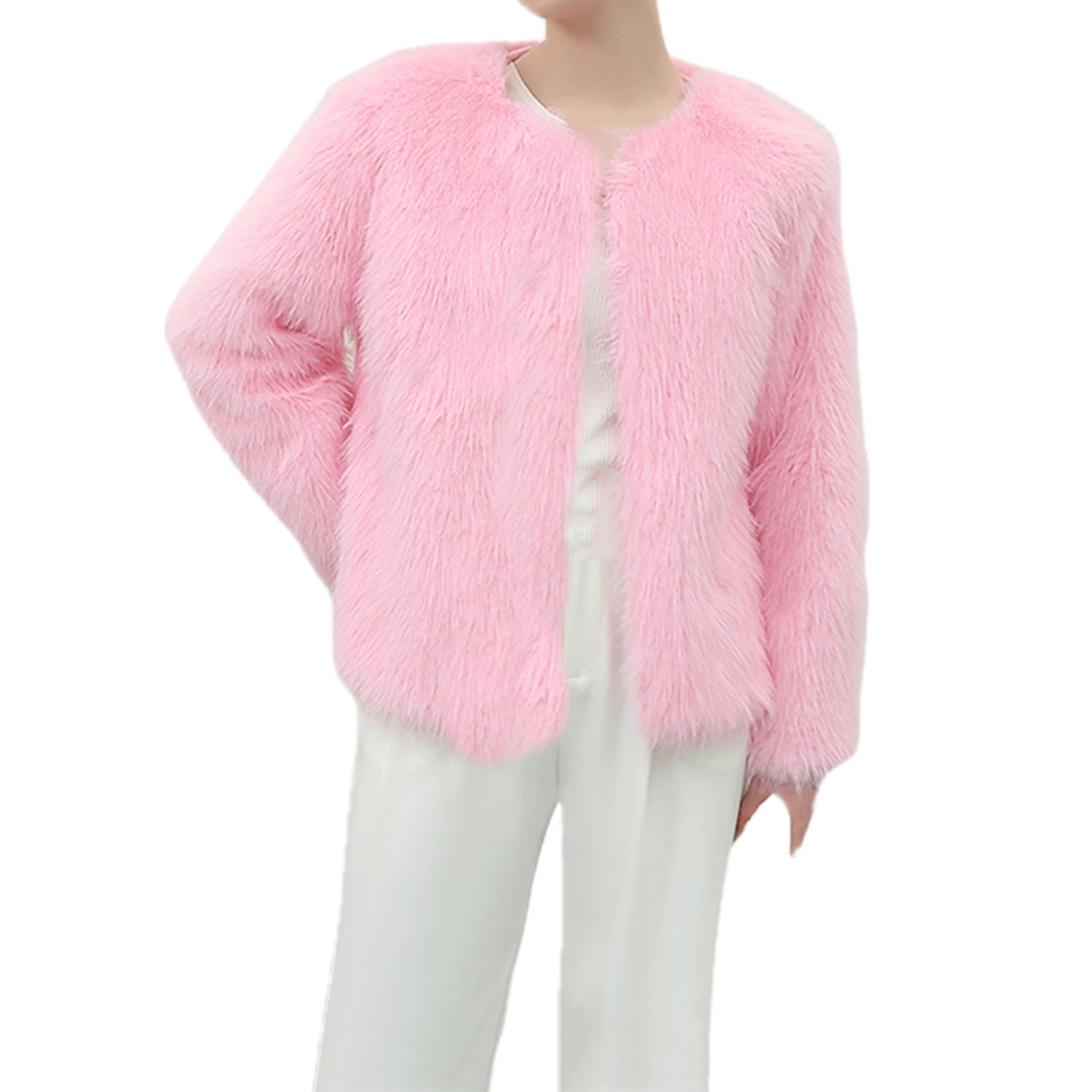 Winter Fashion Women Long Sleeve Faux Fur Coat Female Elegant Fluffy Thick Warm Artificial Fox Fur Jacket Outerwear